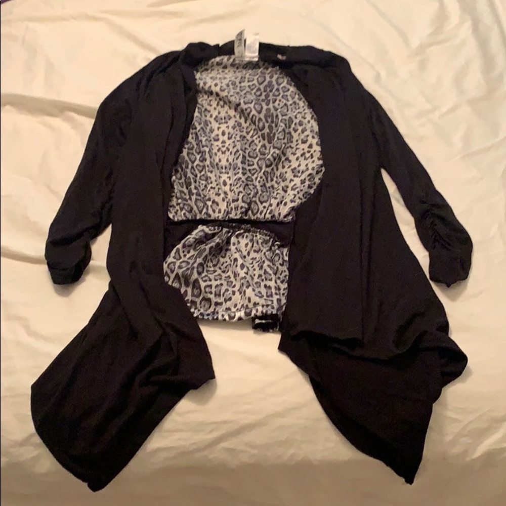 Black leopard print cardigan
